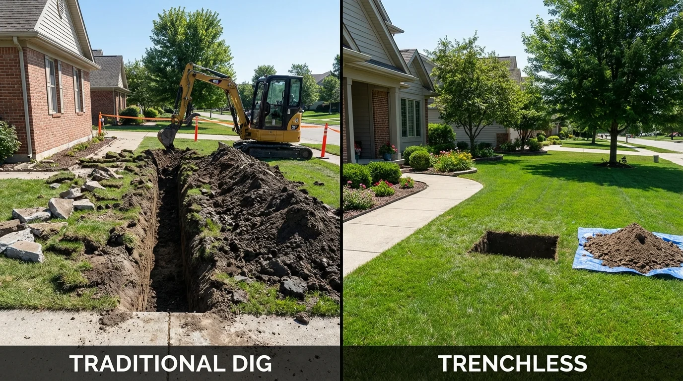 Trenchless sewer repair with minimal yard damage versus traditional excavation in North Platte, NE